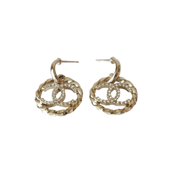 Chanel Twist Crystal CC Drop Round Earrings Gold - Picture 1 of 2